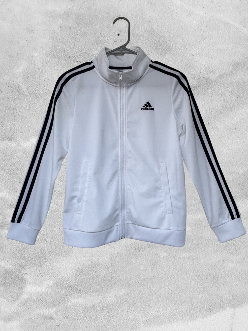 adidas White Kids Track Jacket with Black Stripes